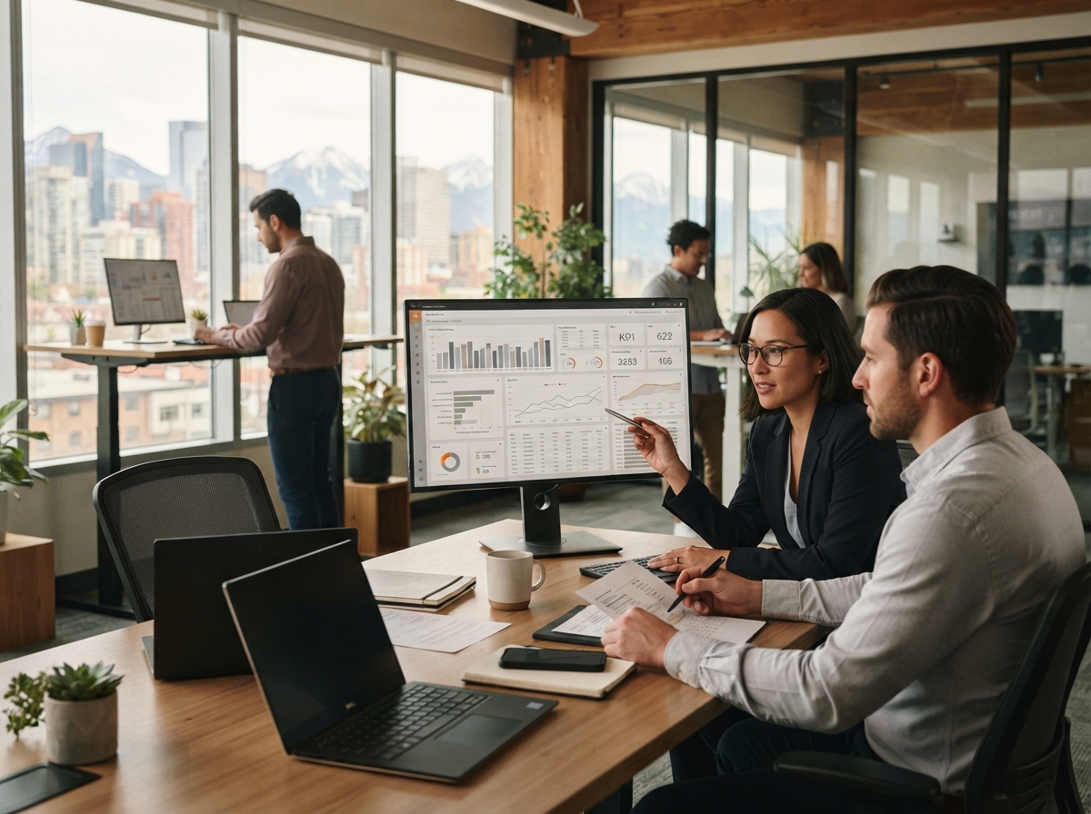 Wam Calgary Team bei der Analyse von Finanzdaten am Arbeitsplatz